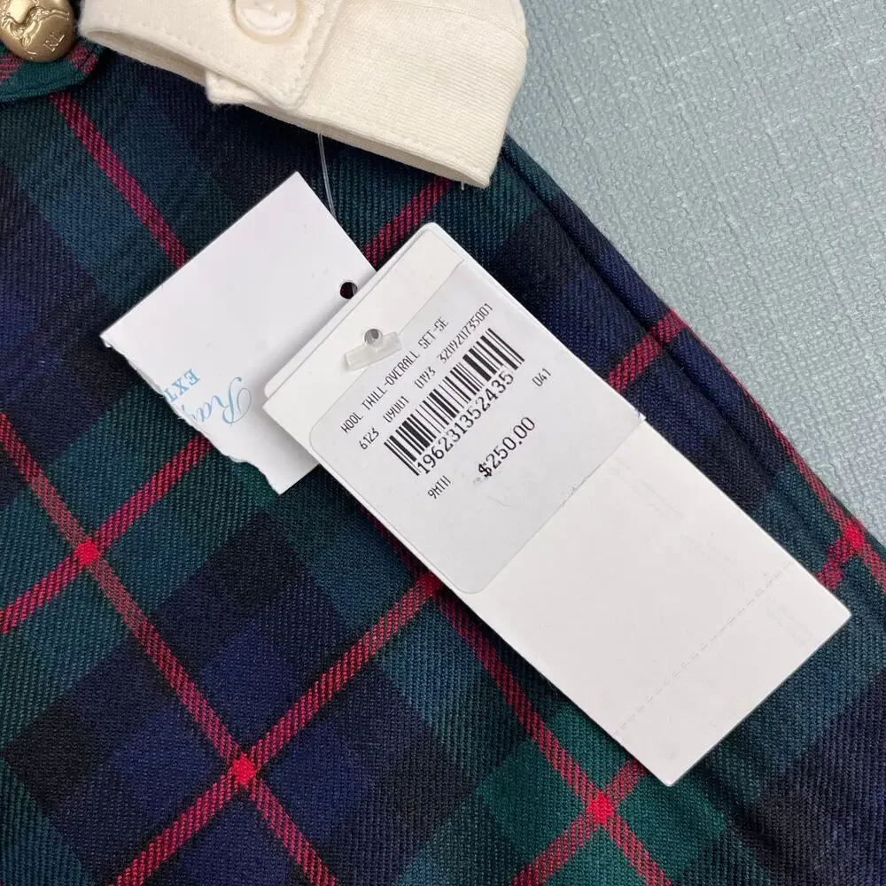Ralph Lauren Cotton Bodysuit & Plaid Overall Set 6-9 Months NWT